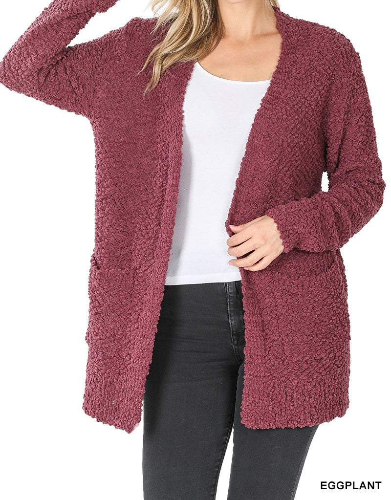 Popcorn Sweater Cardigan with Pockets