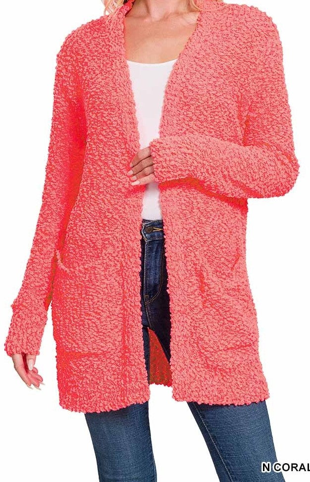 Popcorn Sweater Cardigan with Pockets