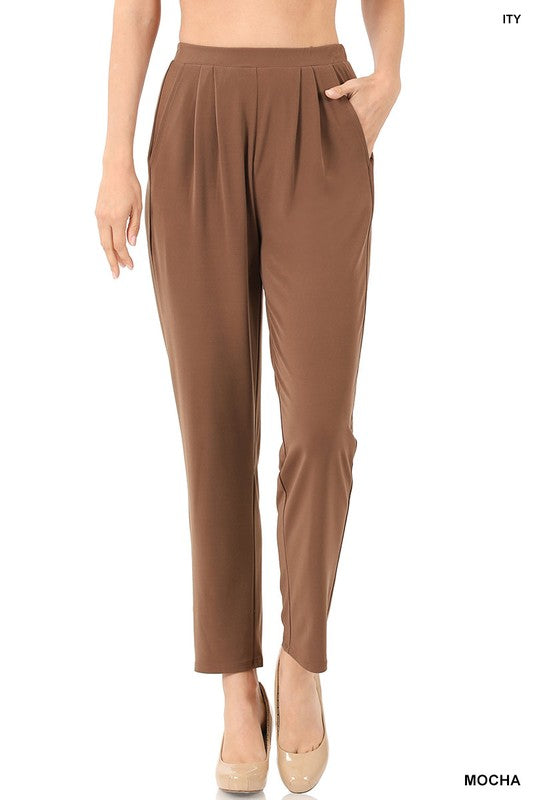Pleated Waist Pants With Side Pockets