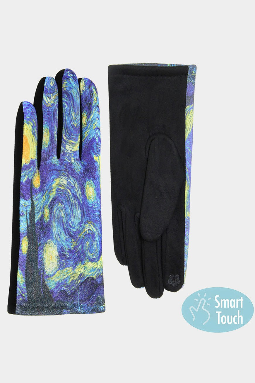 Starry Night Print Smart Touch Gloves