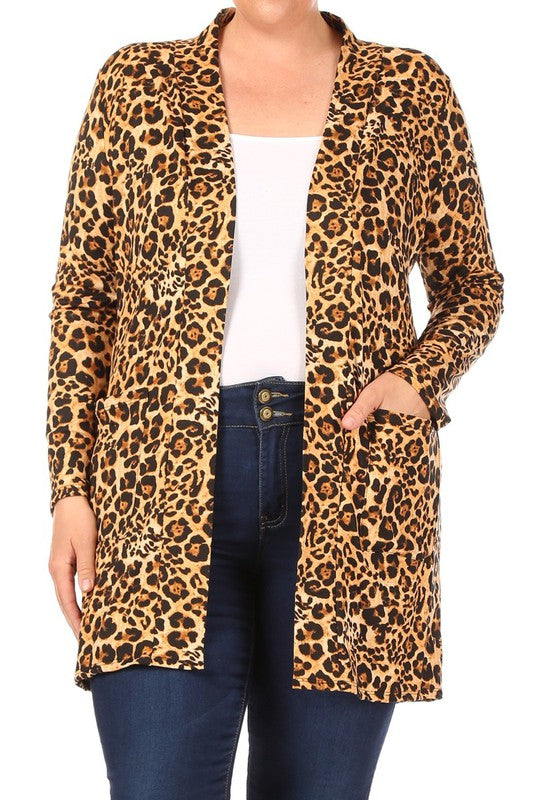 Plus Leopard Print Duster Cardigan