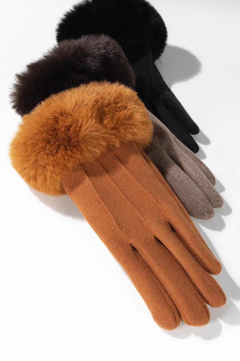Luxurious Pin Tuck Gloves with Fur Cuff - Available in 3 Colors