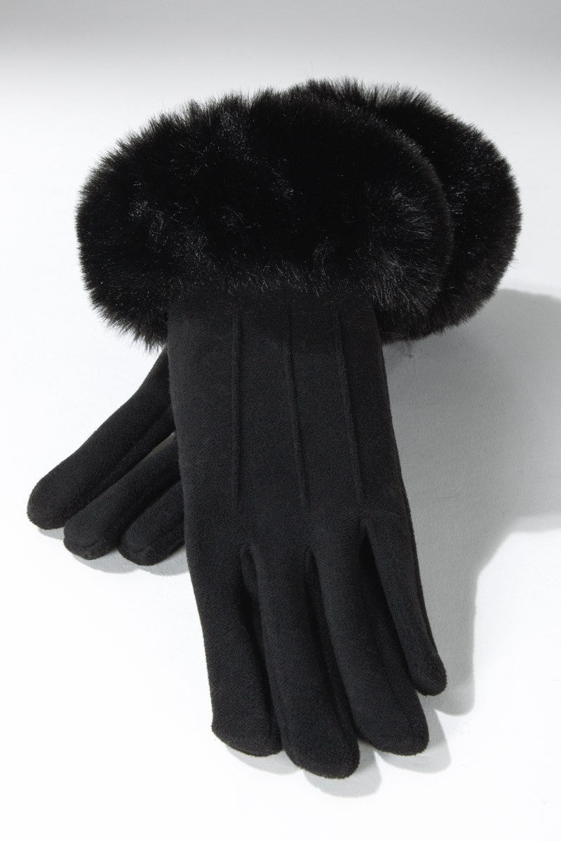 Luxurious Pin Tuck Gloves with Fur Cuff - Available in 3 Colors