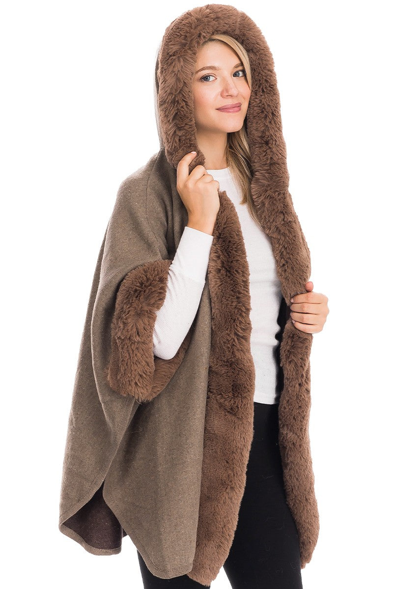 Luxury Faux Fur Lined Hooded Cape