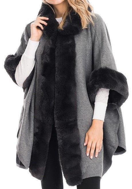 Luxury Faux Fur Lined Hooded Cape