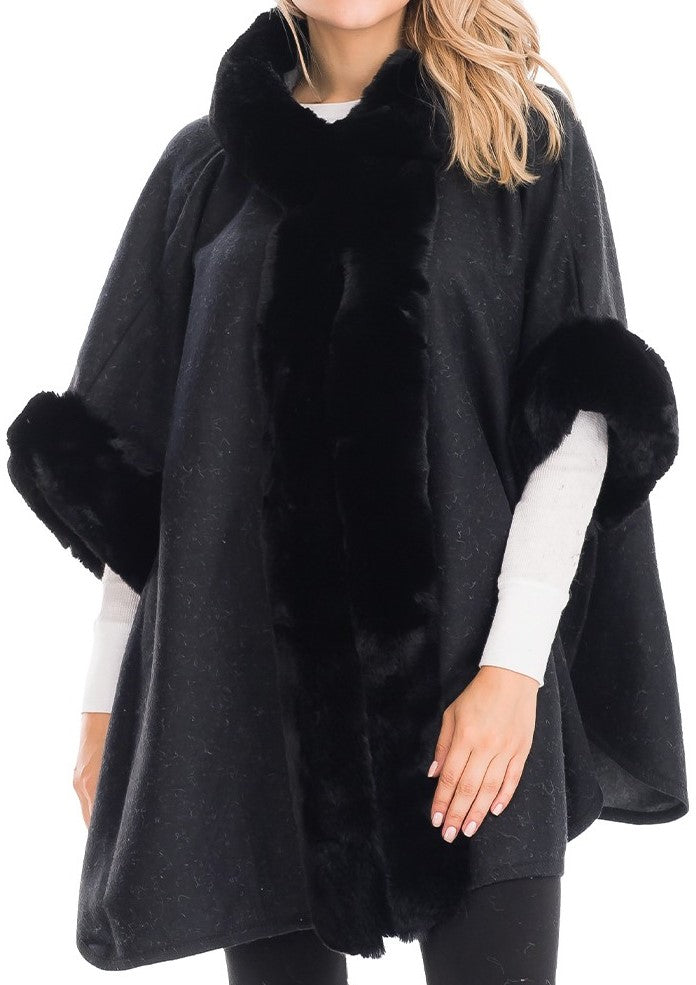 Luxury Faux Fur Lined Hooded Cape