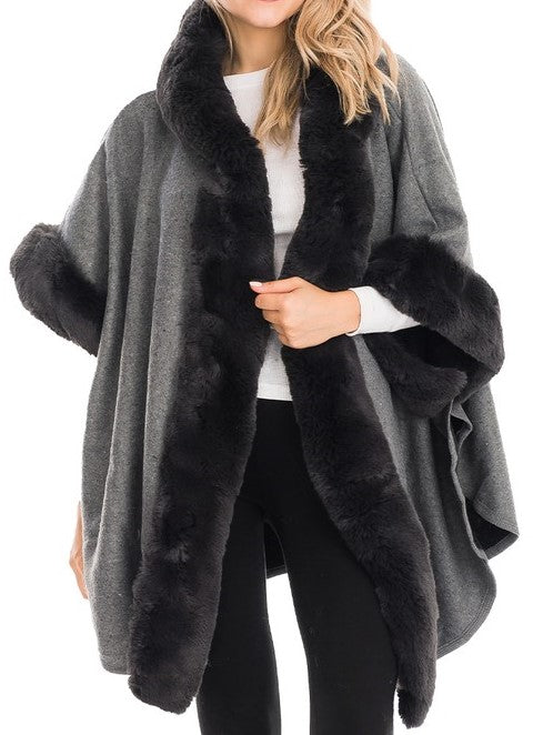 Luxury Faux Fur Lined Hooded Cape