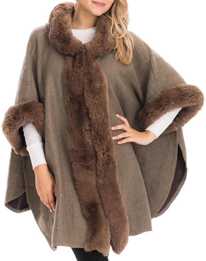 Luxury Faux Fur Lined Hooded Cape
