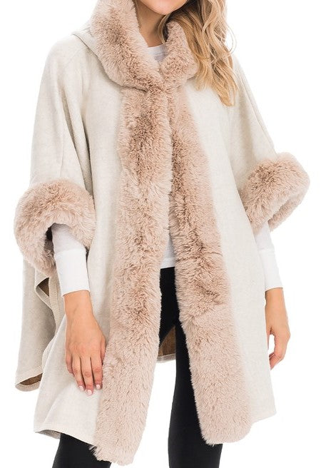 Luxury Faux Fur Lined Hooded Cape