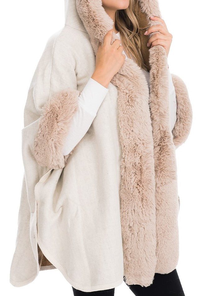 Luxury Faux Fur Lined Hooded Cape