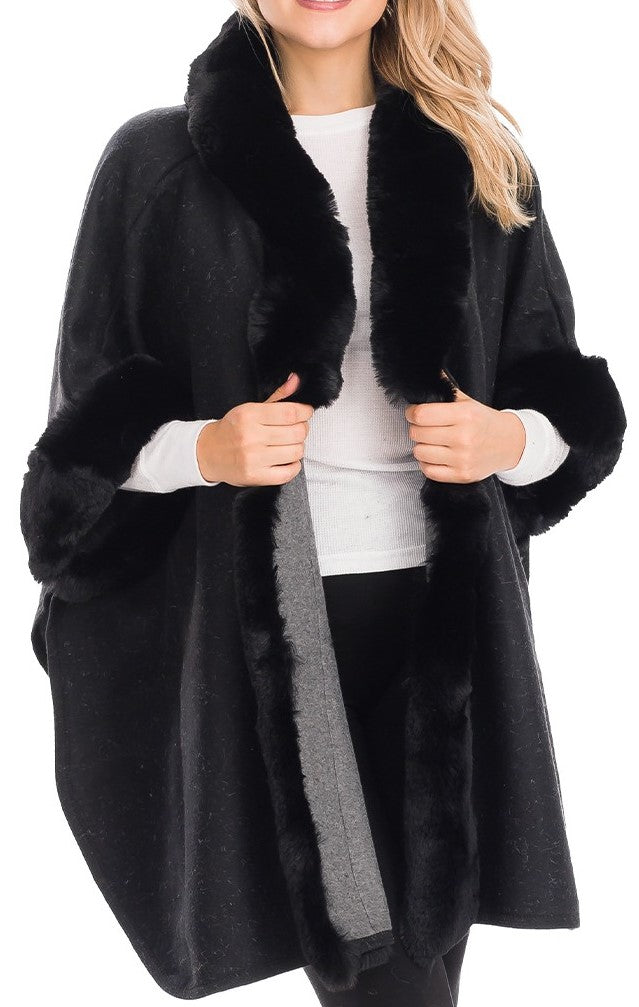 Luxury Faux Fur Lined Hooded Cape