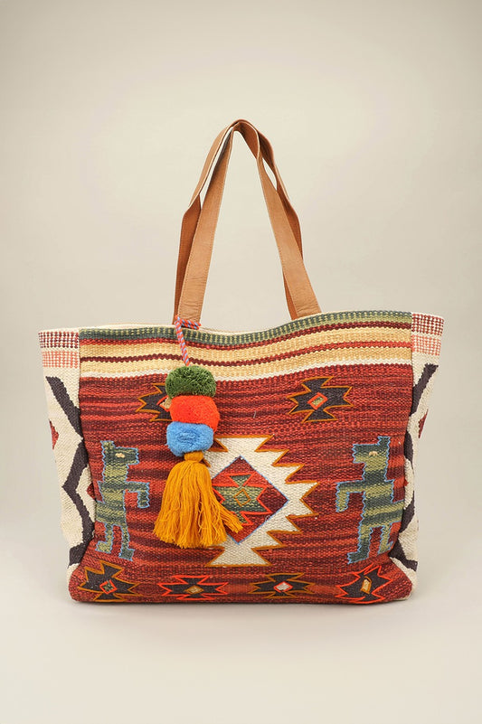 Boho Pom Pom Tassel Tote/Shoulder Bag