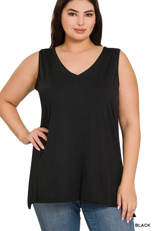 Plus Sleeveless Side Slit Top
