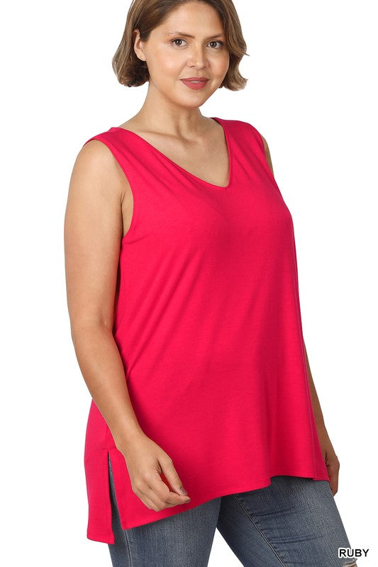 Plus Sleeveless Side Slit Top
