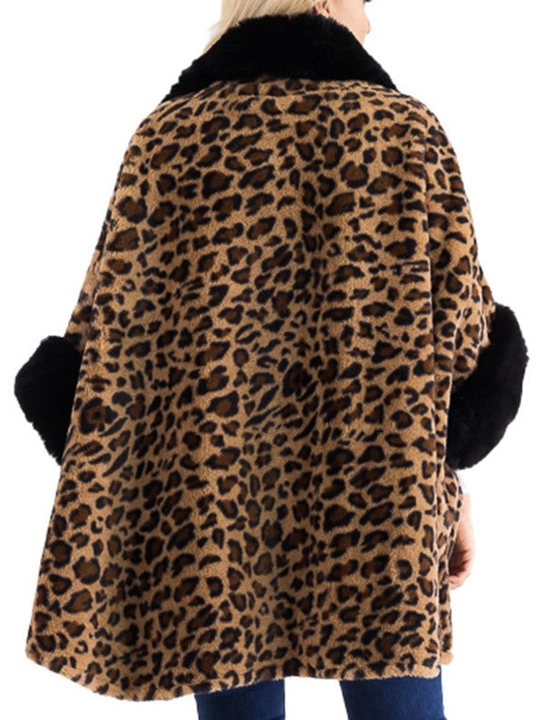 Luxury Leopard Faux Fur Lined Cape