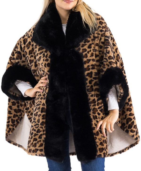 Luxury Leopard Faux Fur Lined Cape
