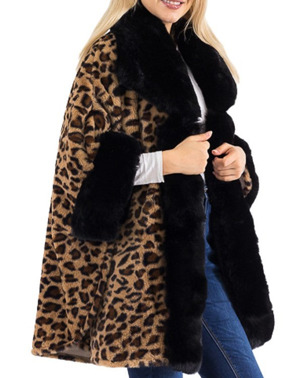 Luxury Leopard Faux Fur Lined Cape
