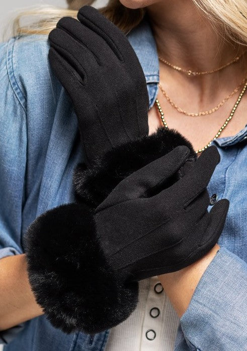 Luxurious Pin Tuck Gloves with Fur Cuff - Available in 3 Colors