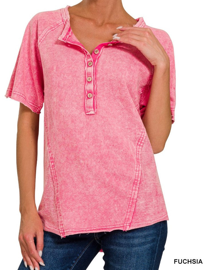 Mineral Wash Button Henley Top