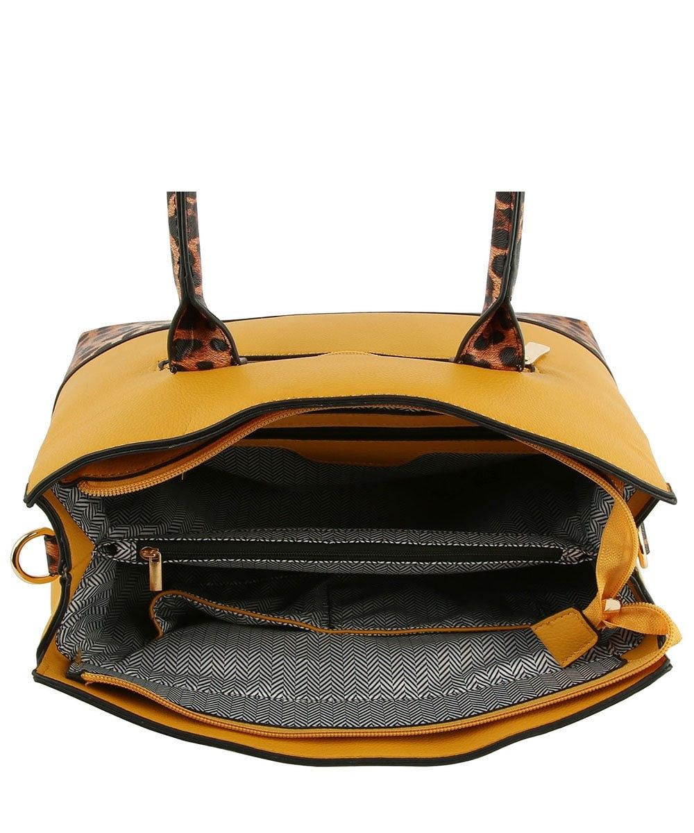 Leopard Colorblock Padlock Satchel