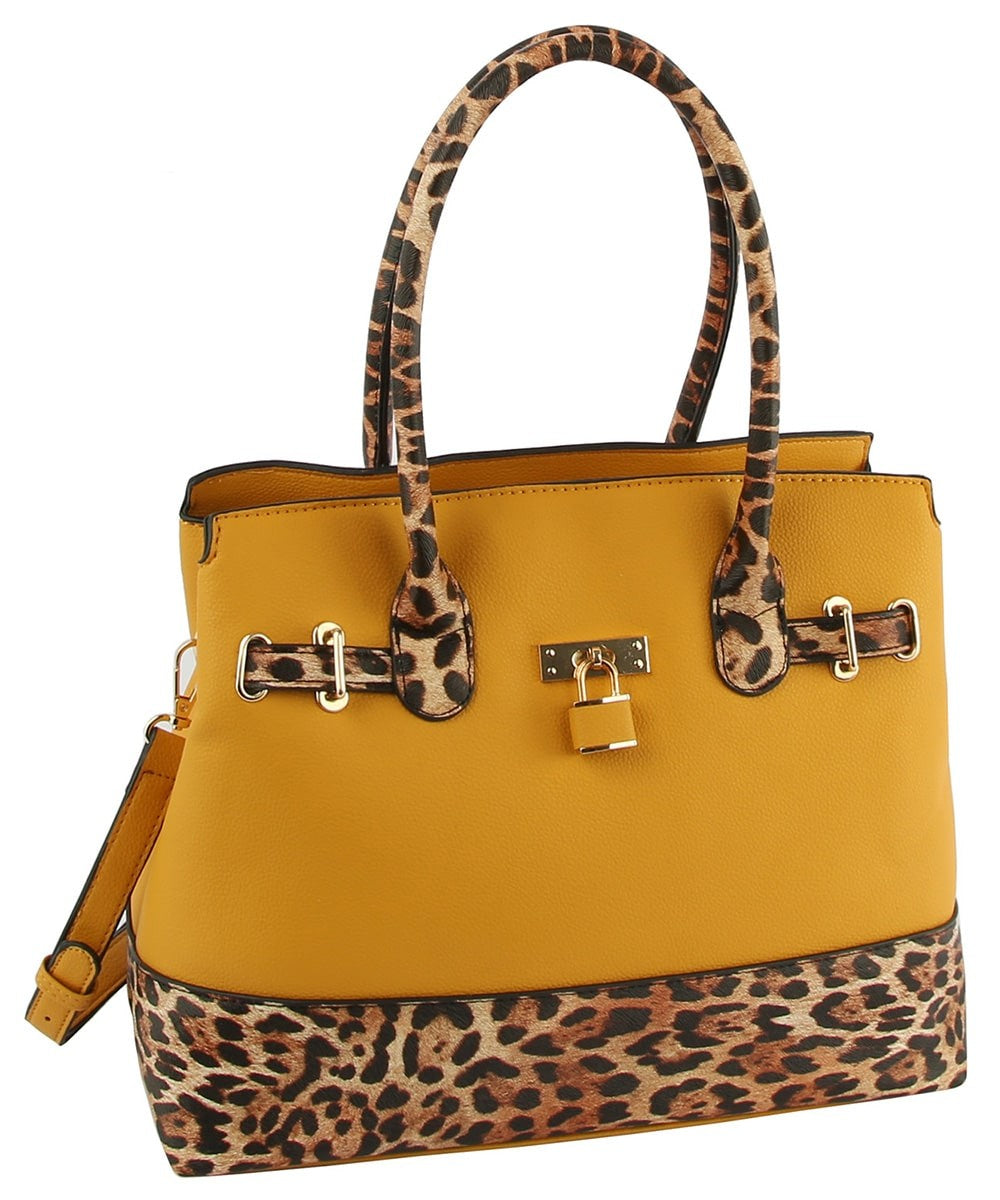 Leopard Colorblock Padlock Satchel
