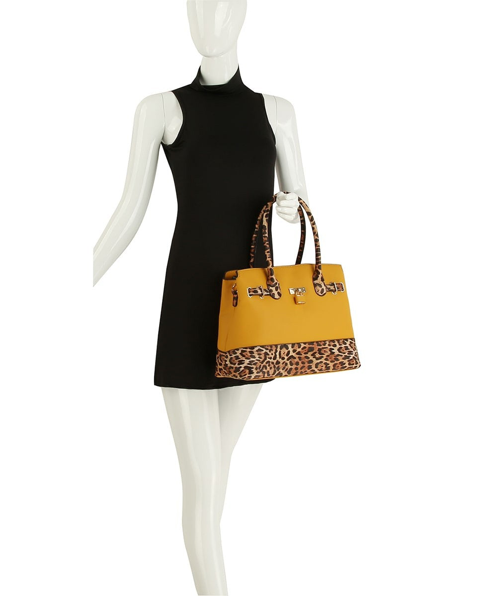 Leopard Colorblock Padlock Satchel