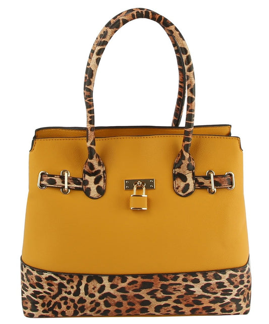 Leopard Colorblock Padlock Satchel