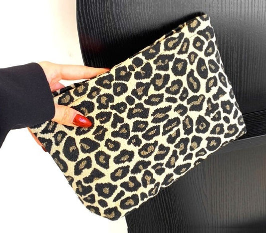 Leopard Canvas Makeup Travel Clutch Bag