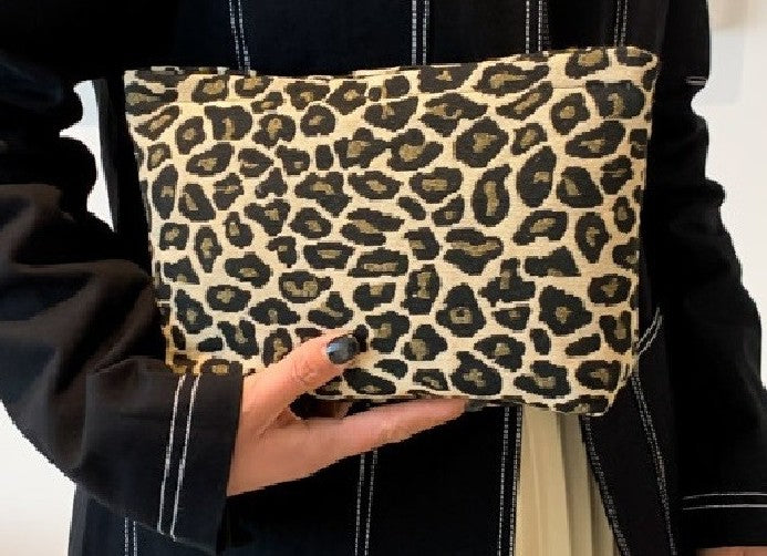 Leopard Canvas Makeup Travel Clutch Bag