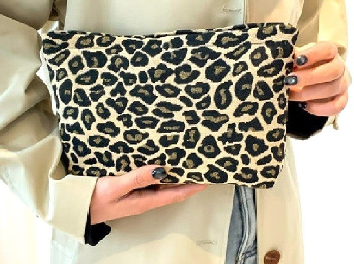 Leopard Canvas Makeup Travel Clutch Bag