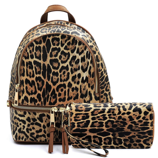 Leopard 2-in-1 Backpack Wallet Set