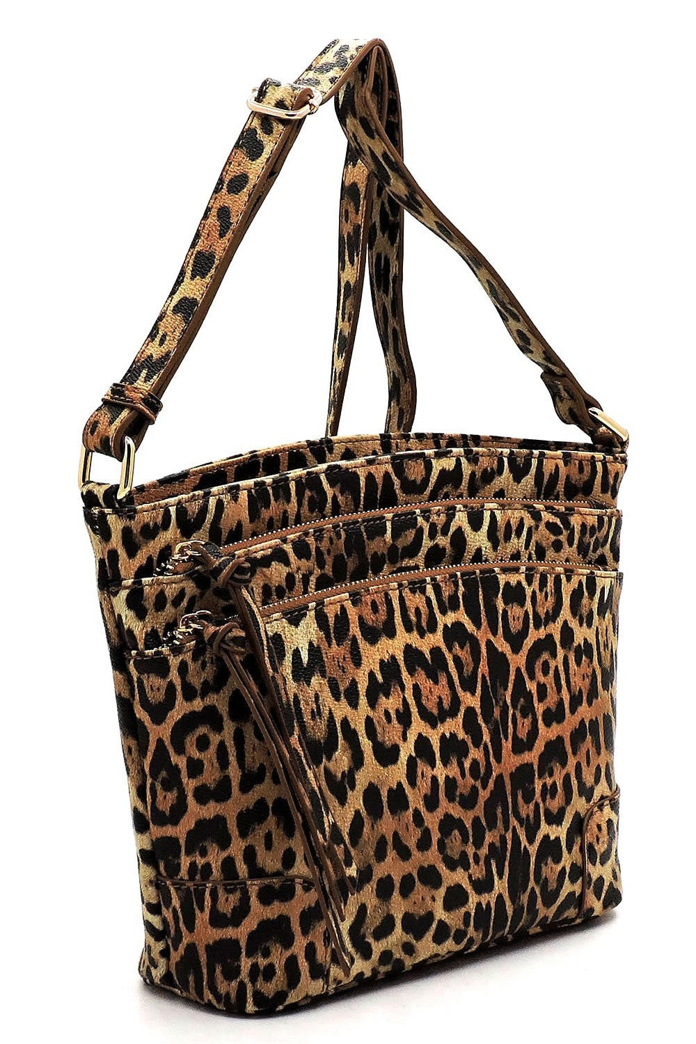 Leopard Multi Zip Pocket Crossbody Bag