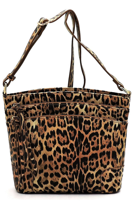 Leopard Multi Zip Pocket Crossbody Bag