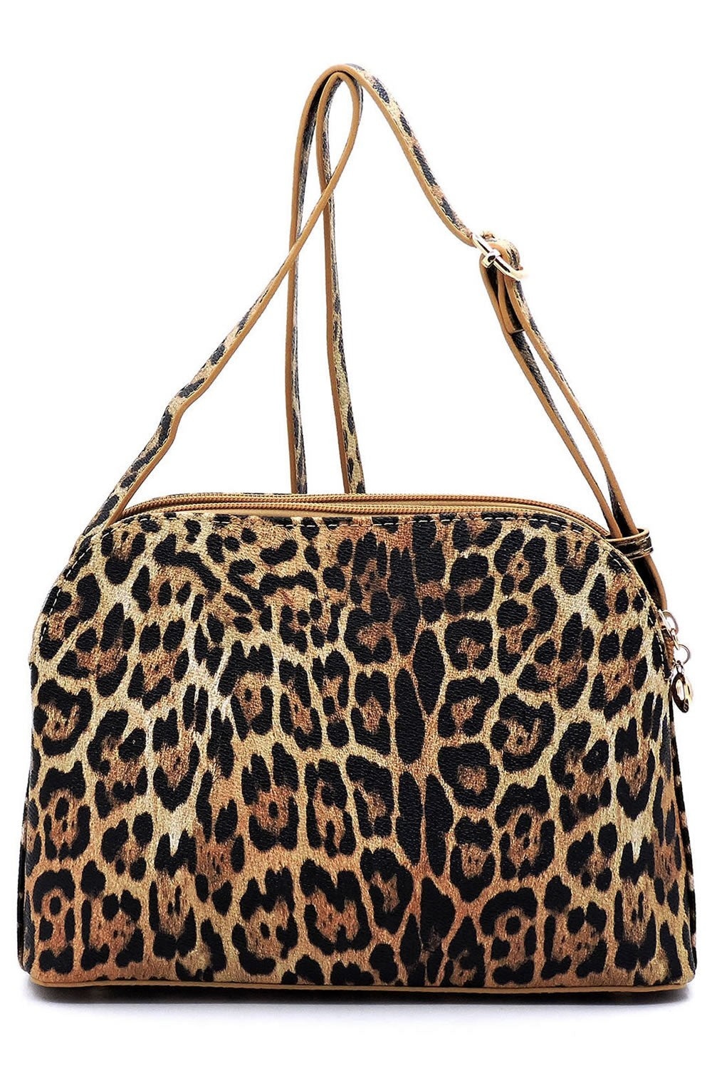 Leopard Zip Tassel Multi Compartment Crossbody Bag