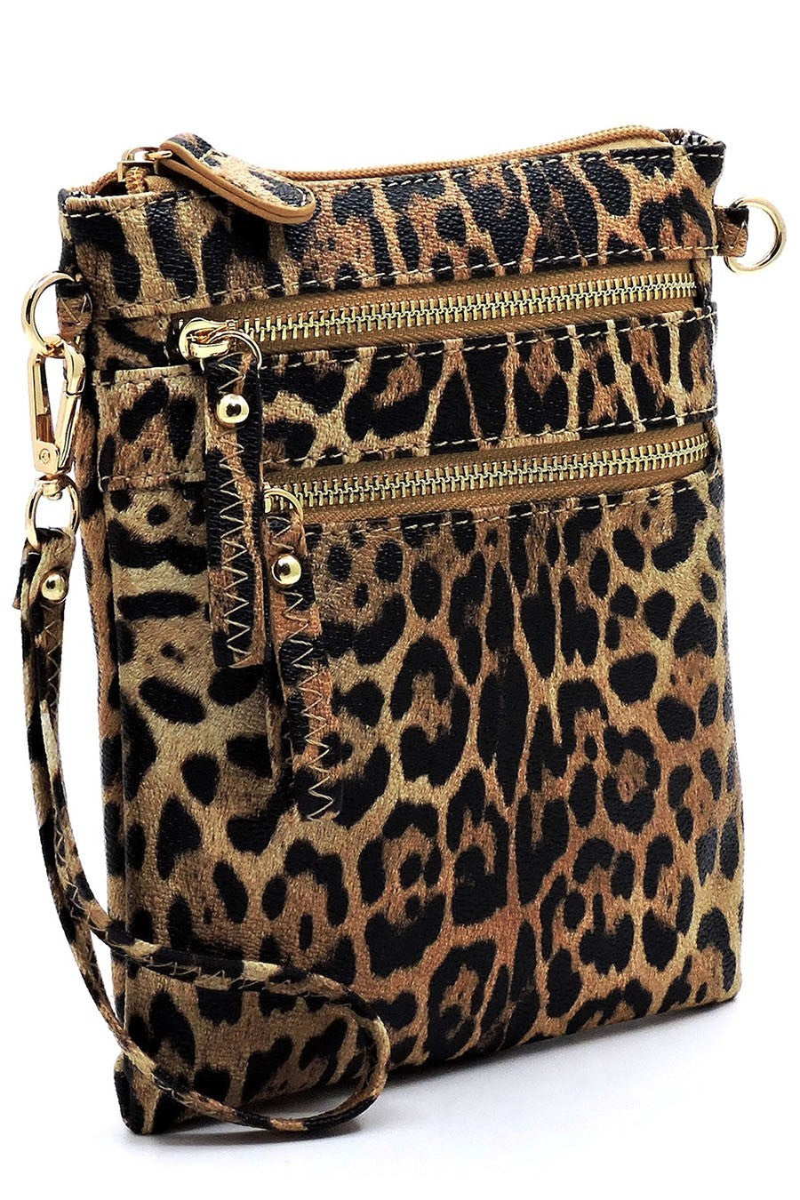 Leopard Multi Zip Pocket Crossbody Bag