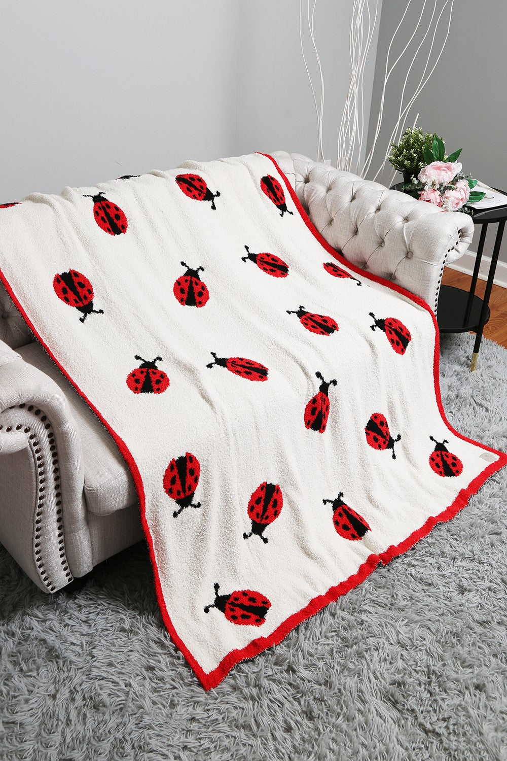 Ladybug Patterned Reversible Throw Blanket