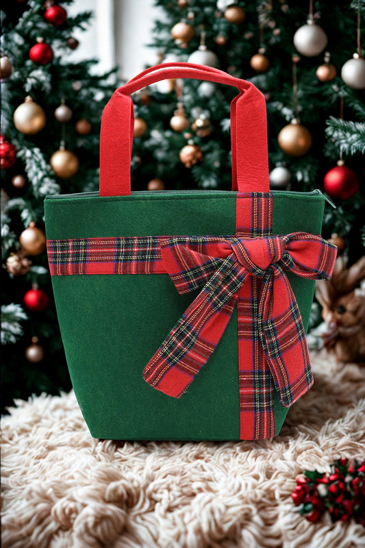 Plaid Bow Accent Christmas Tote Bag