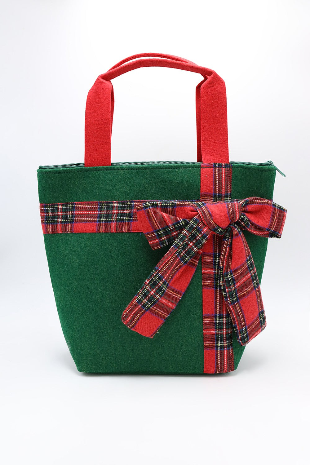 Plaid Bow Accent Christmas Tote Bag