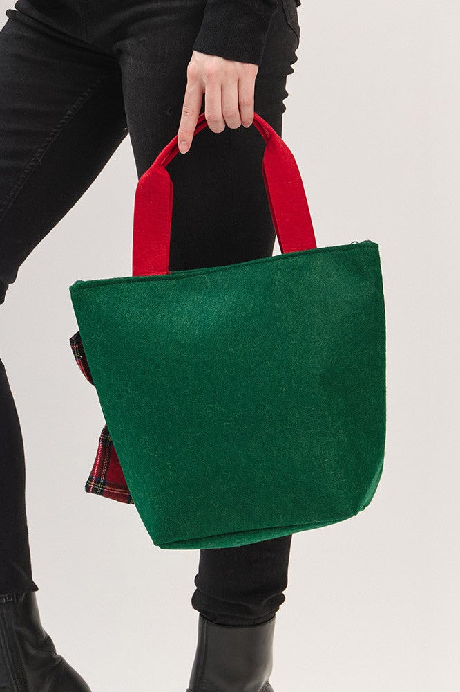 Plaid Bow Accent Christmas Tote Bag