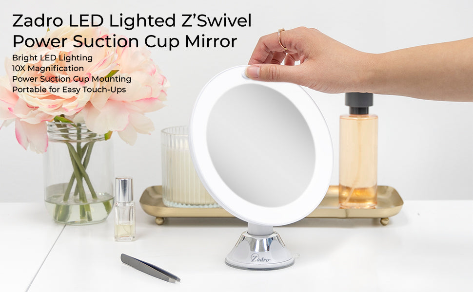 Lighted Wall Mounted Makeup Mirror With Magnification & Suction Cup