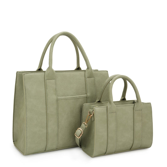 Sage Green Color Satchel With Matching Bag 2 Piece Set