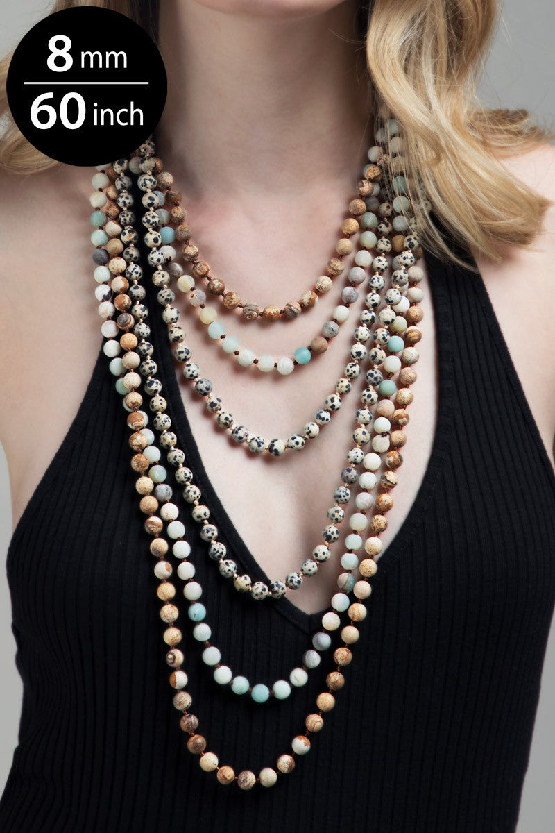 Semi Precious Natural Stone 60" Long Necklace