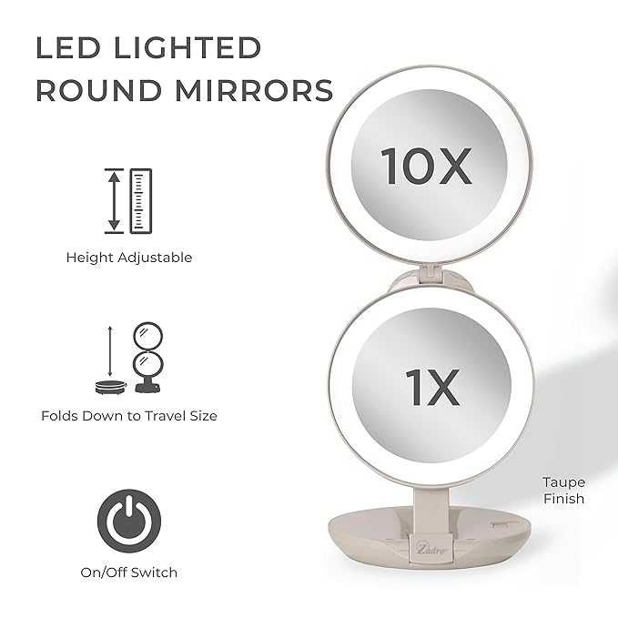 Lighted Travel Mirror With Magnification