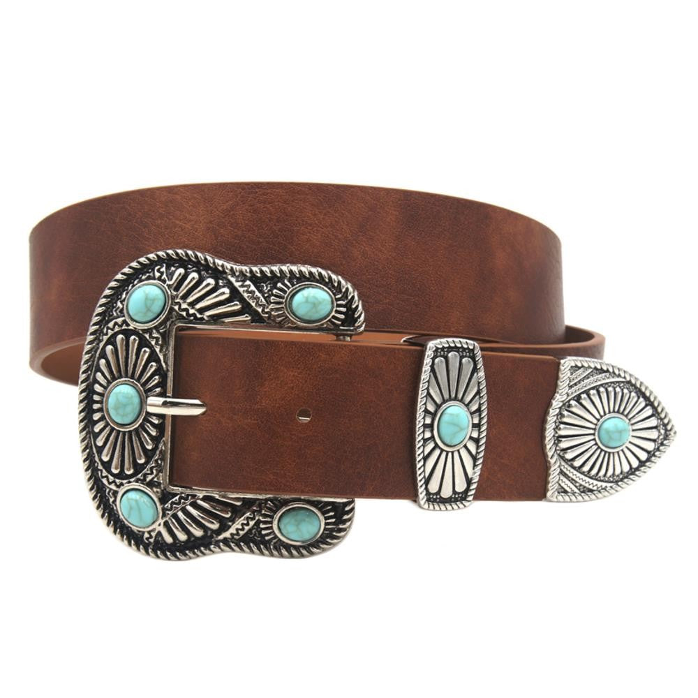Southwest Style Belt With Silver Buckle
