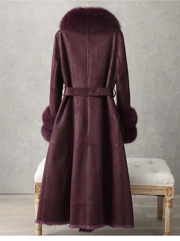 Elegant Mid-Length Faux Fur Coat with Fox Fur Collar