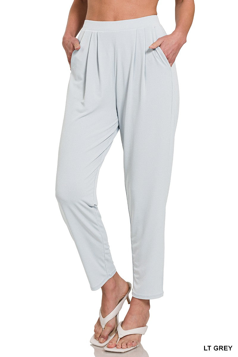 Pleated Waist Pants With Side Pockets