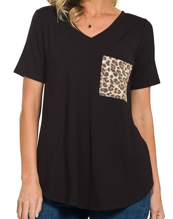 Luxe Rayon Short Sleeve Leopard Pocket Top