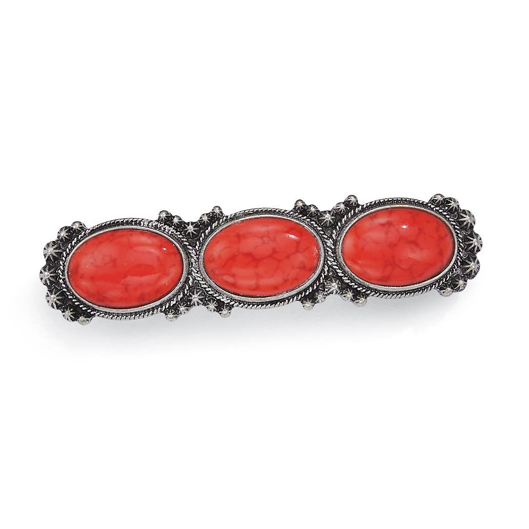 Triple Red Stone Hair Barrette