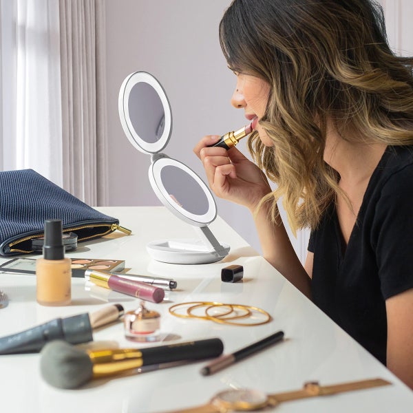 Lighted Travel Mirror With Magnification