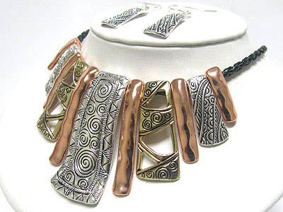 ( M510 )  ANTIQUE BRADIED NECKLACE EARRING SET